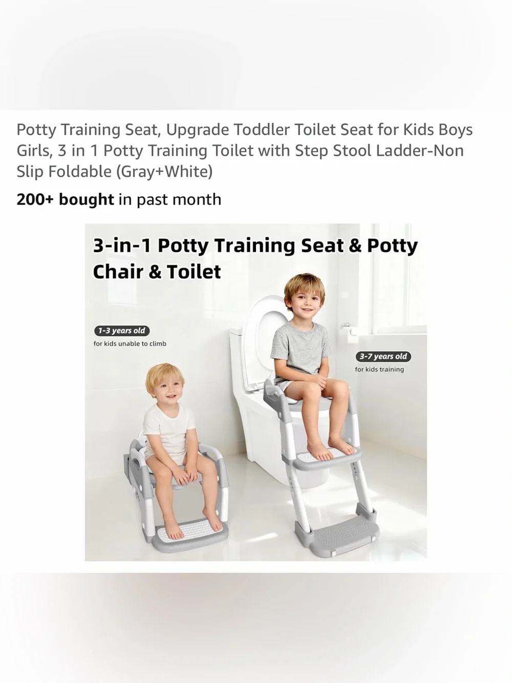 Gray & White 3-in-1 Toddler Potty Training Seat with Step Stool LadderNWT